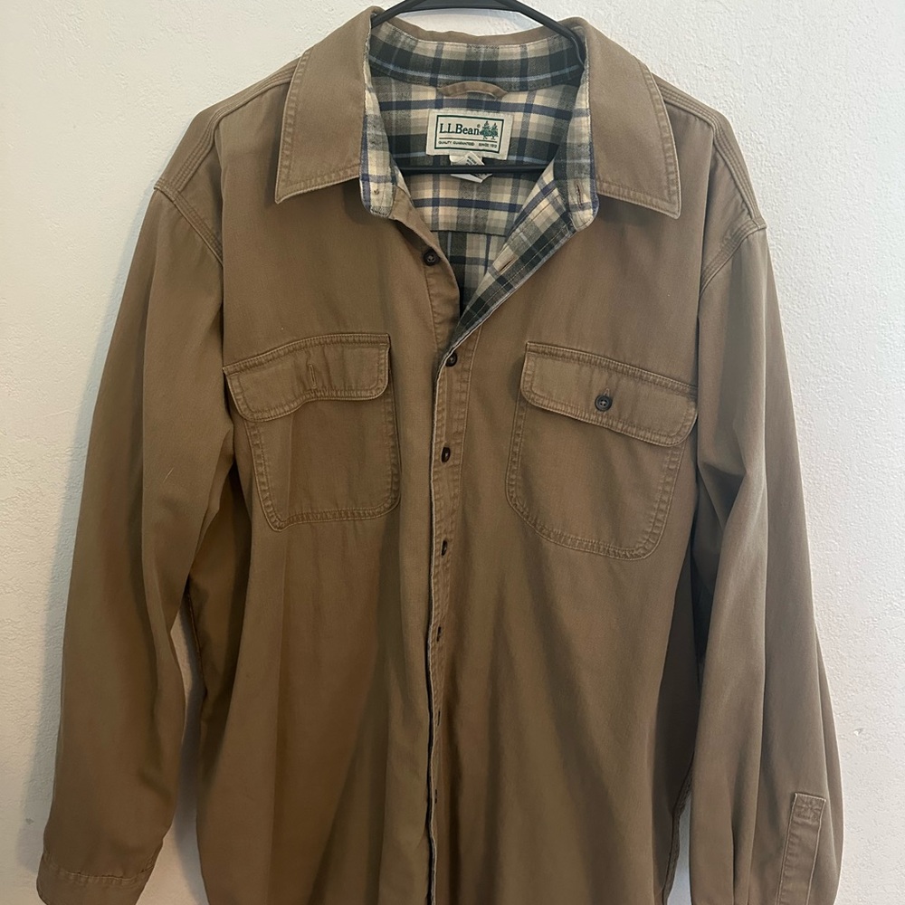 L.L. Bean Tan Lightweight Shirt Jacket with Collared Neckline